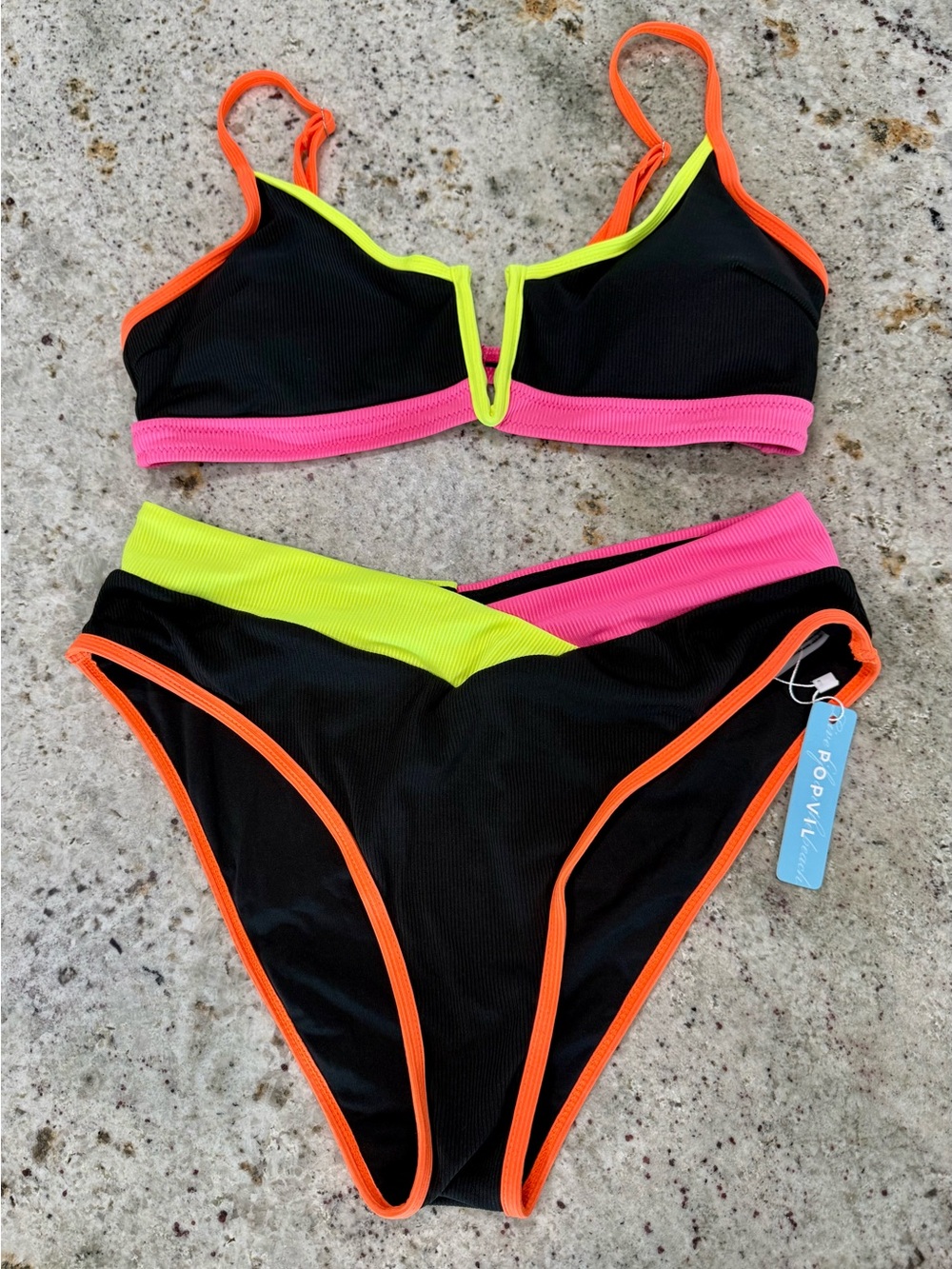 POPVIL Black Neon Trim Bikini Set - NWT